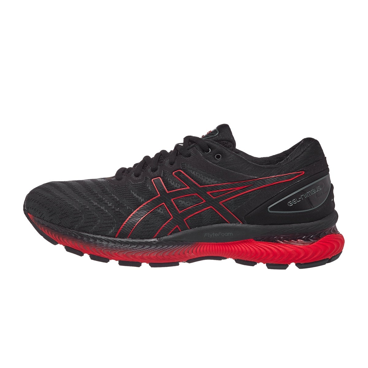ASICS Gel Nimbus 22 Men's Shoes Black/Red 360° View | Running Warehouse ...